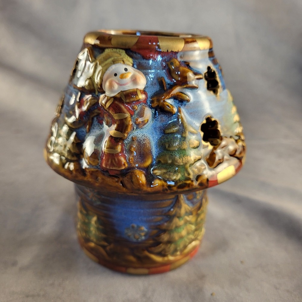 5" Ceramic Christmas Snowman Votive Candle Holder 2 Piece